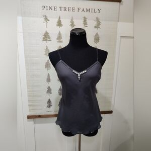Esprit Collection Grey Satin Camisole Rhinestone V-Neck Evening Cami NWT